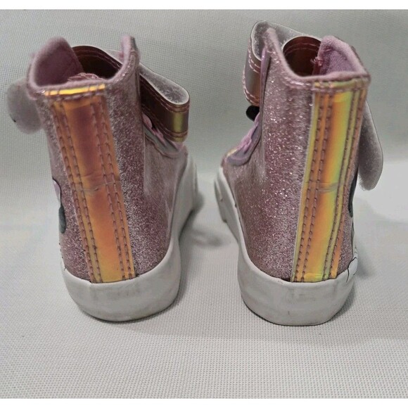 Disney Minnie Mouse Toddler Girl High-Top Sneakers Pink Glitter Size 4 EUC - Picture 4 of 7